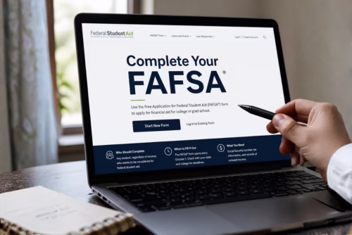 A computer laptop displays a screen that says Completed Your FAFSA